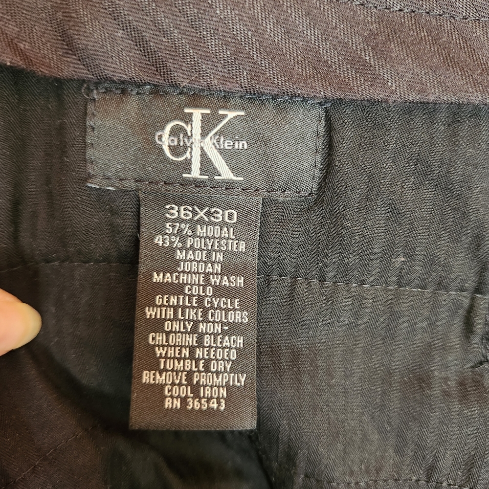 Calvin Klein 💙 Men Pinstripe Taupe Modal Dress Pants Flat Front Slacks 36 X 30" - Picture 9 of 10